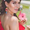 Set peineta y aretes flores de tela - Imagen 5